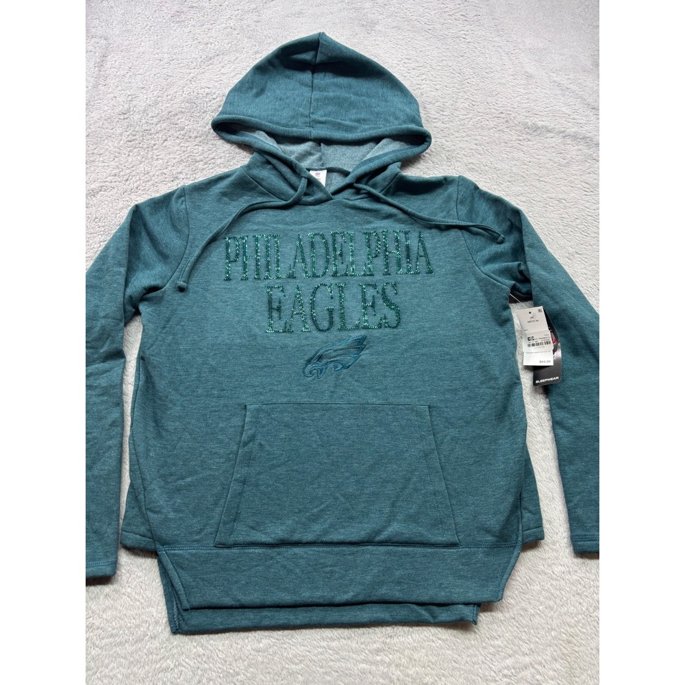 Philadelphia Eagles Womens Large Sequin Hoodie Sleep Top‎ Teal NFL Team Apparel